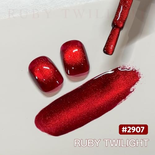 GAOY Red Cat Eye Gel Nail Polish with Magnet - 16ml Holographic UV Gel