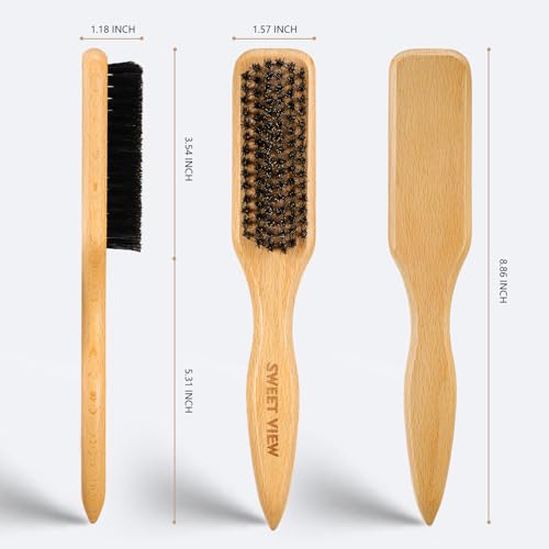 Boar Bristle Hair Brush with Rat Tail Comb for Women & Kids