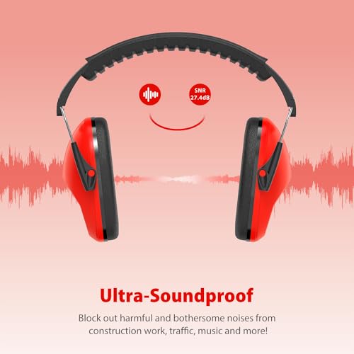 Dr.meter Ear Muffs for Noise Reduction: SNR27.4 Noise Cancelling Headphones for Kids with Adjustable Headband - Noise Cancelling Ear Muffs for Monster Jam, Football Game, Fireworks and Air Shows - Red