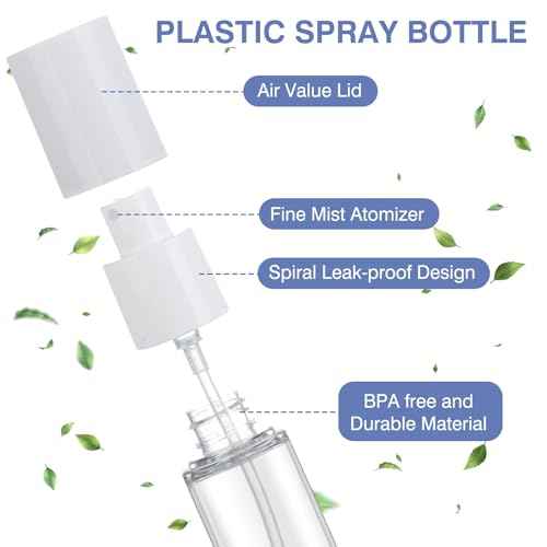 Boenoea Small Spray Bottle 1.7oz/50ml Travel Spray Bottles Plastic Portable Refillable Empty Bottles for Outgoing - Leak Proof - 2 Pack Clear