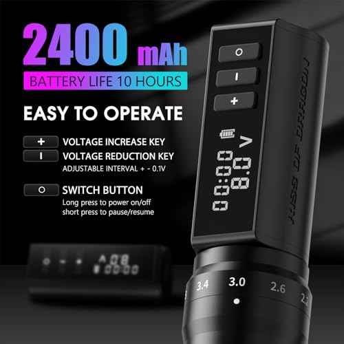 Tattoo Gun Kit - Kiss of Dragon Complete 2400mAh Rotary Tattoo Machine with 6 stroke length Options Dual batteries for longer working time