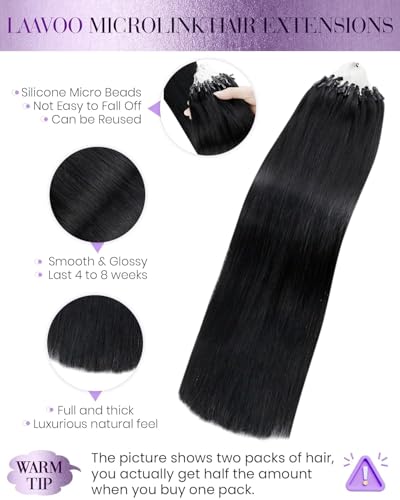 LaaVoo 20 Inch Micro Link Human Hair Extensions - Jet Black 50g Silky Straight