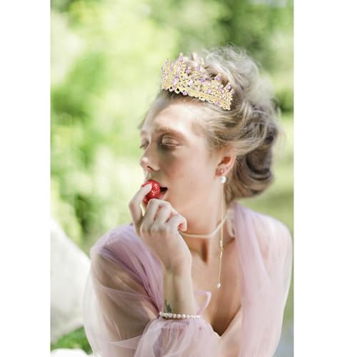 Gold Princess Crown Tiara with Crystals for Women