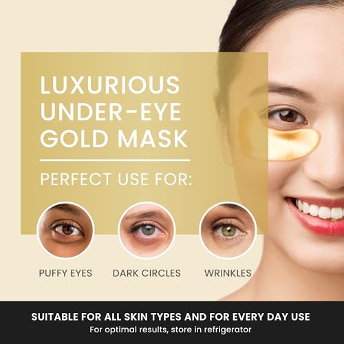 24K Gold Under Eye Patches, Eye Mask, Eye Patches for Puffy Eyes and Dark Circles, Eye Masks Skincare, Under eye patches for puffy eyes dark circles, Under eye treatment, Eye Care (32 Pairs)