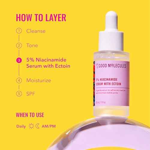 Good Molecules 5% Niacinamide Serum With Ectoin - Ultra Hydrating Serum to Target Enlarged Pores, and Acne - Moisturizing, Pore Minimizer for Face - Skin Care