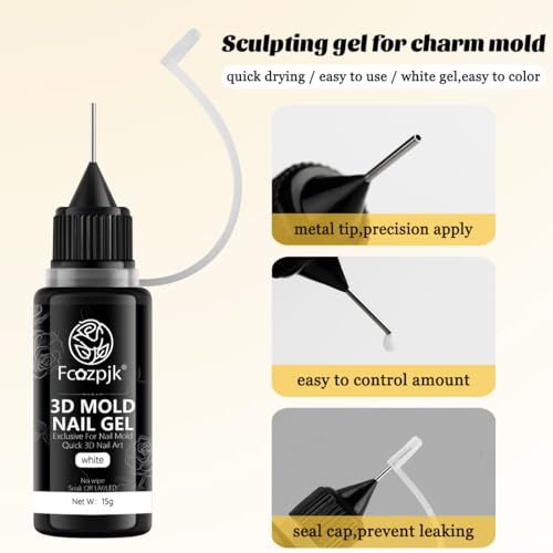 Fcozpjk 3D Sculpting Gel 15g White for Nail Charm Molds, Quick Dry UV/LED