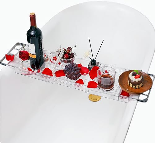 Expandable Acrylic Bath Tray with Wine & Book Holder