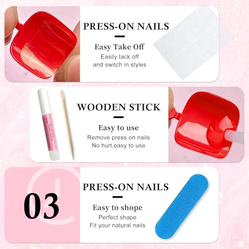 144pc Hot Red Press On Toenails Kit with Glue & Tools