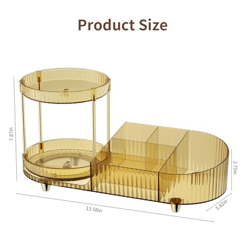 Rotating Makeup Organizer with 2 Perfume Trays & 5 Compartments - Space Saving Vanity Storage
