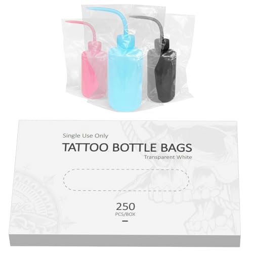 ZHOOGE 250pcs Tattoo Wash Bottle Bags 9.86 in X 5.91 in White Transparent Odorless Disposable Squeeze Wash Bottle Bags for Tattoo Bottles Tattoo Supplies Tattoo Kits