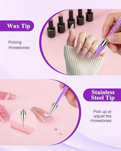 Difenni Rhinestone Picker Tool Set with Purple & White Double-Ended Wax Pencils, Tweezer & Storage Box