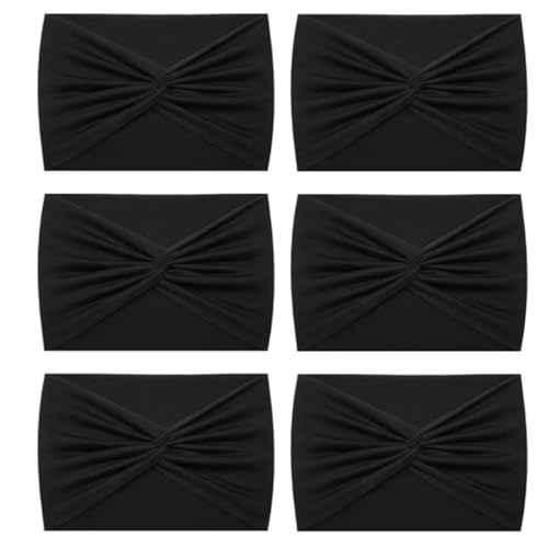 Extra Wide Headbands for Women, 7'' Large Cotton Like Turban Knotted Bandana Head Bands for Women Non Slip, Boho Headbands for Women's Hair (All Black-6Pcs, Extra Large 7" Wide)