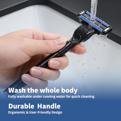 Men's Razor Blade Refills, 8 Count, 3-Layer Ceramic Coated Blades with Lubricating Strip, Matching Handle, Wall Hook & Cleaning Brush Included for Smooth Shaving