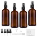 4oz Amber Glass Spray Bottles for Essential Oils - Set of 4 with Extra Nozzles & Labels