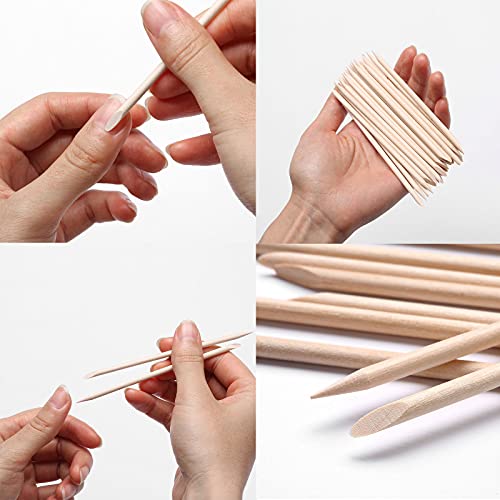 100 Pcs Orange Wooden Nail Sticks with Double Sided Cuticle Pusher for Manicure Pedicure - Pack of 1