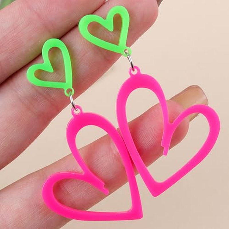 Neon Heart Earrings - 80s & 90s Acrylic Glow Party Jewelry