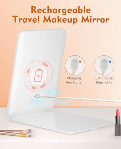 FUNTOUCH Rechargeable Travel Makeup Mirror with 10X Magnification