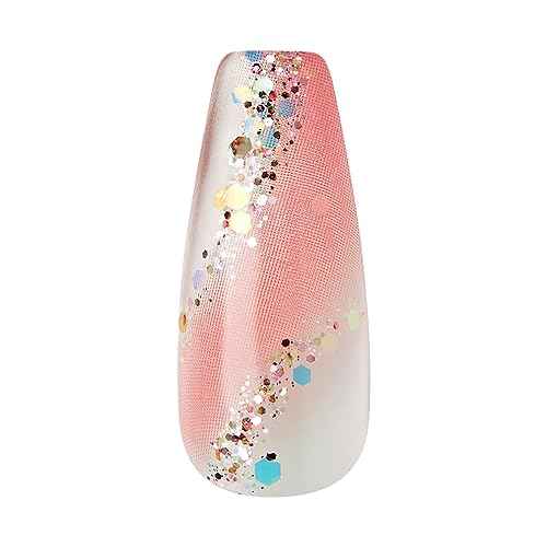 KISS Jelly Fantasy Press On Nails, Nail glue included, 'Jelly Cat', Multicolor, Long Size, Coffin Shape, Includes 28 Nails, 2g glue, 1 Manicure Stick, 1 Mini File