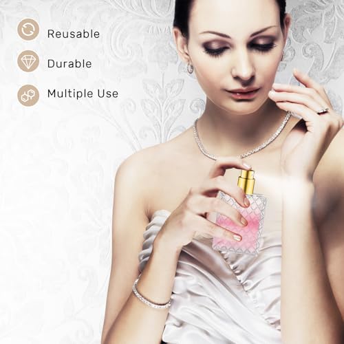 6 Pcs 50ml/1.7oz Glass Perfume Spray Bottles with Gold Lid Empty Square Fine Mist Sprayer Refillable Atomizer Pump Bottle for Water Alcohol Toner Essential Oils,2 Pipettes,2 Funnels