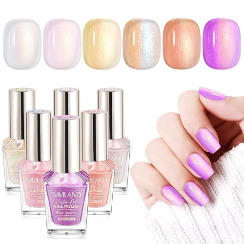 SAVILAND Pearl Aurora Nail Polish Set 6 Colors 0.34 Fl Oz Each - A5-Pearl Shell