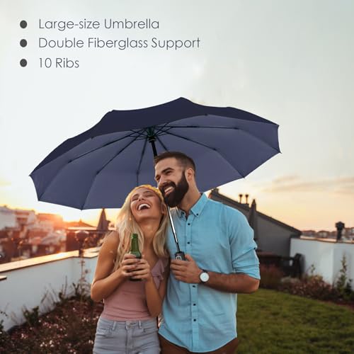 SIEPASA Windproof Travel Compact Umbrella-Automatic Umbrellas for Rain-Compact Folding Umbrella, Travel Umbrella Compact, Windproof Umbrellas for Men Women Teenage.(Navy Blue, 54 Inch)