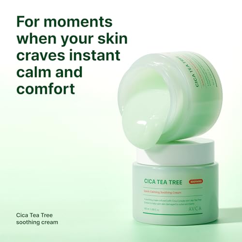 AVCA Quick Calming Cica Tea Tree Cream 100ml(3.38 fl. oz) ? Soothing Moisturizer for Sensitive, Redness-Prone Skin, Lightweight Hydrating Gel, K-Beauty