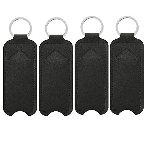 4Pcs PU Leather Lipstick Case Keychain Holder - Portable Lip Balm Storage
