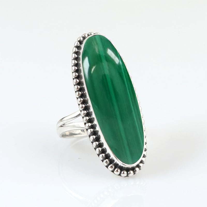 Boho Malachite Ring Large Gemstone Ring 925 Sterling Silver Handmade Ring For Women Statement Classy Jewelry Best For Birthday, Thanksgiving, Friendship Gifts For Her Malachite Designer Jewelry By NKG