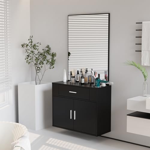 OmySalon Wall Mount Salon Station with Mirror & Storage
