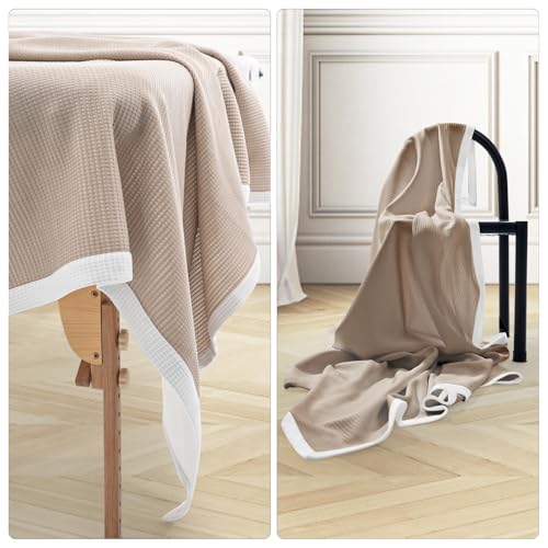 Soft Microfiber Double-Sided Blanket, Bicolourable, Breathable, 90x 65 inches (Khaki-White Plus)