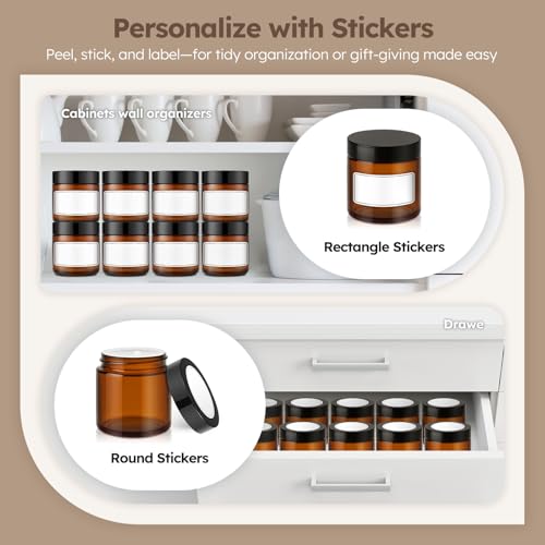 4 oz Amber Glass Jars with Lids, 4 Pack Airtight Cosmetic Containers