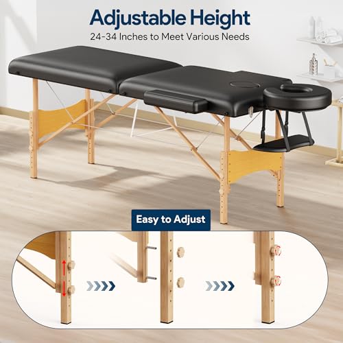 Brelley Portable Massage Table Wooden 2-Fold Adjustable