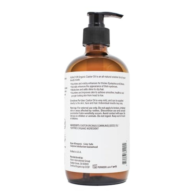PURA D'OR Organic Castor Oil 16.9 oz | Cold-Pressed Hair Skin Lash