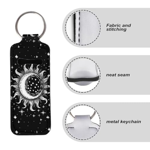Bulopur Sun and Moon Lip Balm Holder Keychain Black Chapstick Holder Lipstick Sleeve Lip Gloss Tube Holder with Metal Ring Travel Accessories