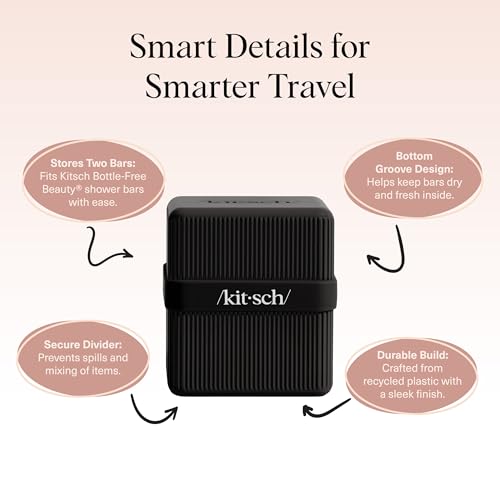 Kitsch 2-Compartment Travel Soap Case – Leak-Proof Bar Soap Holder, Black