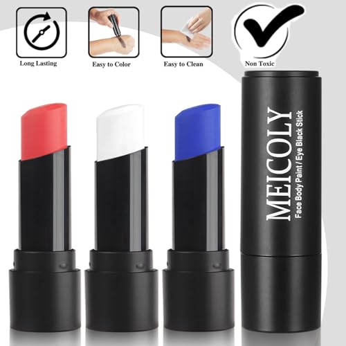 3-Piece Red White Blue Face Paint Sticks for Halloween Costumes