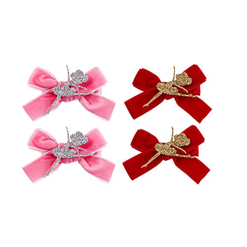 BBTDIN JBC37 Ballet Dance Hair Clip Set-Pink Red Bow (1.57*2.76 Inch) for 1-4 Year Old Infant Babies Toddle Baby Little Girls