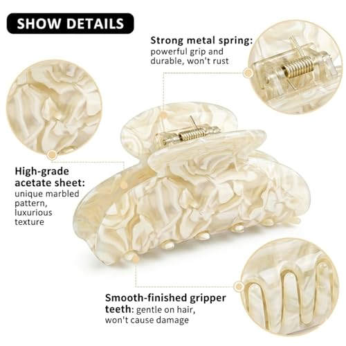 Mistofu Acetate Hair Claw Clip 3.93 inch Ivory White
