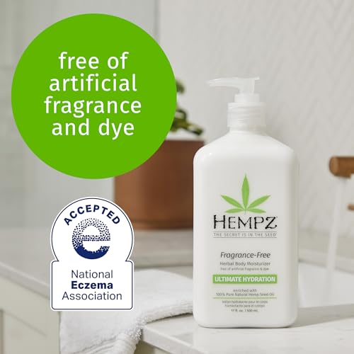 Hempz Body Lotion - Fragrance-Free Herbal Limited Edition Daily Moisturizing Cream, Shea Butter, Aloe, Body Moisturizer - Skin Care Products, Hemp Seed Oil - 17 Fl Oz