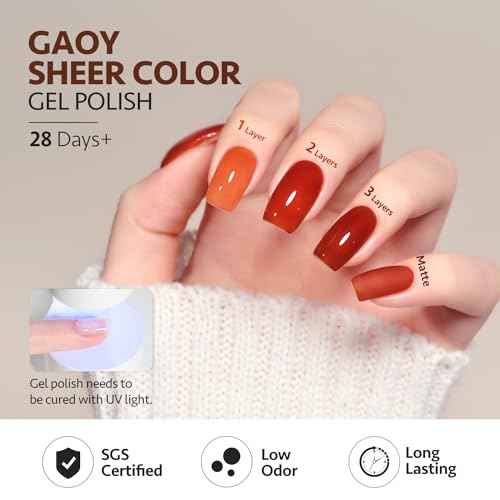 GAOY Jelly Tortoise Brown Gel Nail Polish Set, 6 Transparent Colors Dark Red Orange Pumpkin Soak Off UV Light Cure Gel Polish Kit for Salon and Nail Art DIY at Home