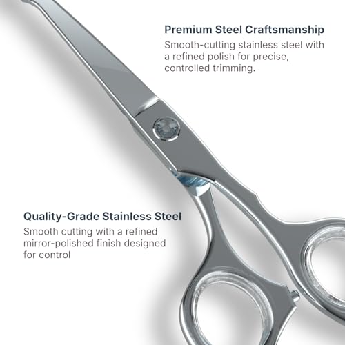 Mustache Scissors for Men 5.5 Inch ? Premium Stainless Steel Mustache & Beard Trimming Scissors with Rounded Tips for Safe Precision Grooming, Nose, Eyebrow & Facial Hair Scissor (Silver)