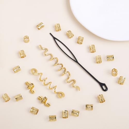 Gold Hair Accessories Set for Women - 26 Pcs Dreadlock Beads, Clips & Jewelry for Braids & Locs
