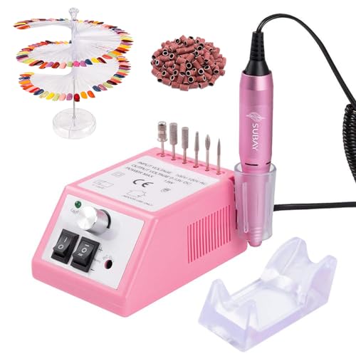 Subay Professional Finger Toe Nail Care Electric Nail Drill Machine with 120Pcs Clear Nail Color Swatches Display for Gel Polish Spiral Nail Sample Practice Sticks