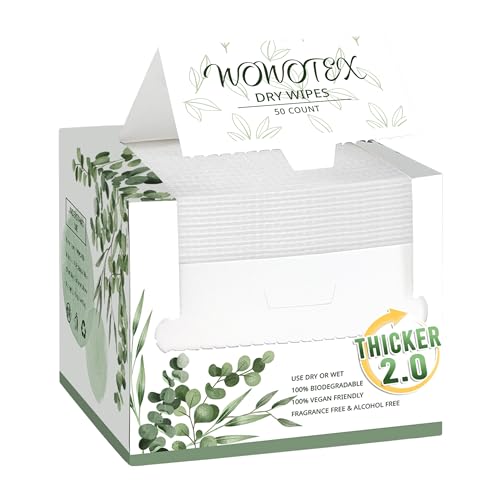 WOWOTEX Thicker Disposable Face Towels - Ultra Soft Large 50 Count, Biodegradable Face Wipes