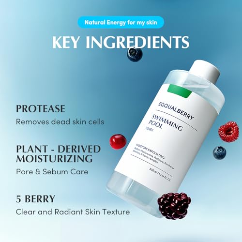 EQQUALBERRY Swimming Pool Toner & Toner Pads Set ? Hydrating & Exfoliating Duo for Pore Care and Smooth, Radiant Skin | Korean Vegan Skincare with Hyaluronic Acid & Centella