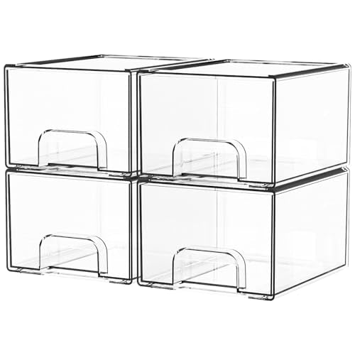 Yieach 4-Pack Clear Acrylic Stackable Drawer Organizer