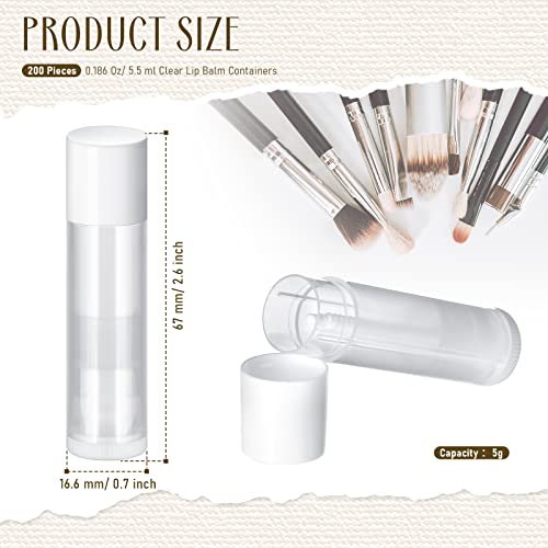 Nuanchu 200 Pcs Lip Balm Tubes Empty Lip Gloss Tubes Bulk Women 0.186 Oz/ 5.5 ml Lip Gloss Container Kit Clear PVC Lip Containers with Caps for DIY(White, Clear)