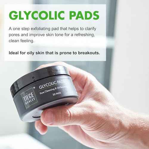 Tiege Hanley Glycolic Acid Pads for Men, Exfoliating Face Cleansing Pads for Forehead, Nose & Cheeks, Facial Wipes with Glycolic, Salicylic & Lactic Acid, Men¡¯s Skin Care, 30 Count