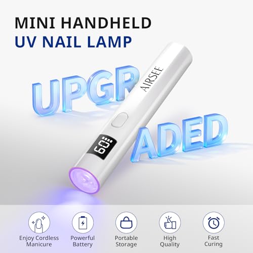 AIRSEE Mini UV Nail Lamp Cordless LED - 20/60s Timer