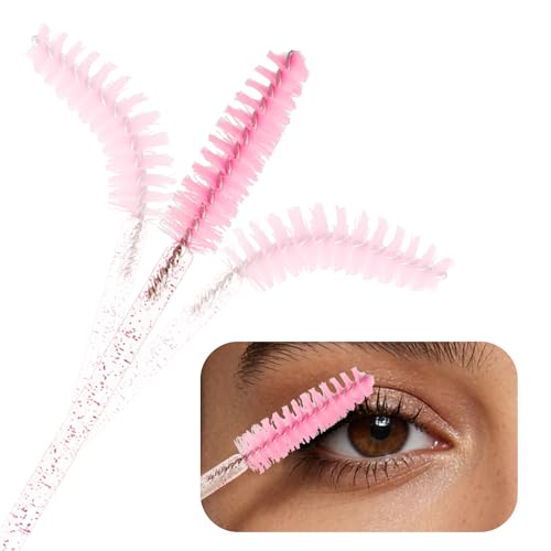 Myaokue-up 100 Pcs Disposable Eyelash Wands & Spoolies with Pink Container